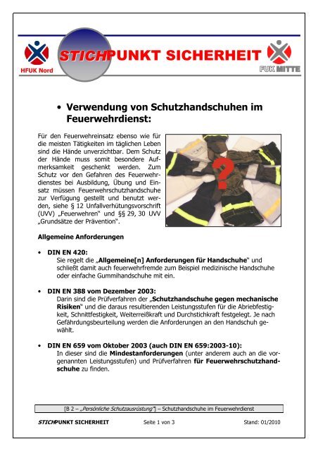 Schutzhandschuhe im Feuerwehrdienst - FUK-Mitte
