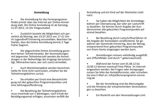 Ferienprogramm Emmering 2012