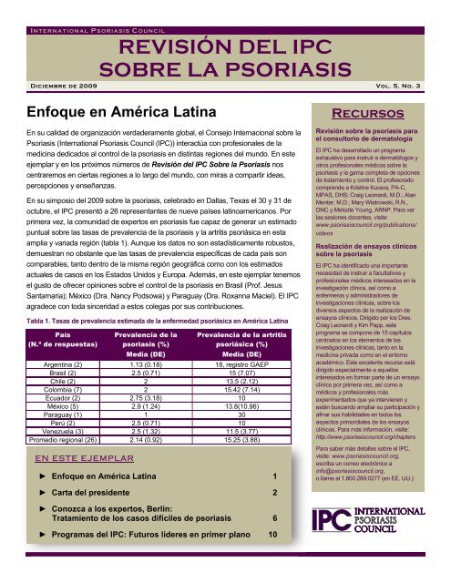 revisión del ipc sobre la psoriasis - International Psoriasis Council