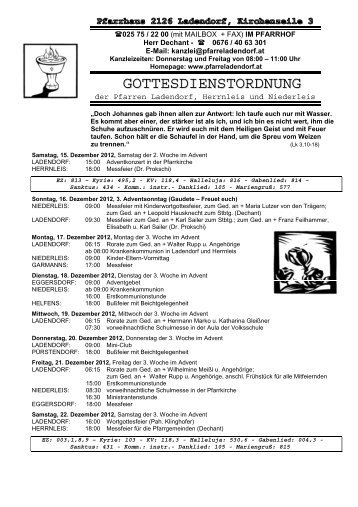 GOTTESDIENSTORDNUNG - Pfarre Ladendorf