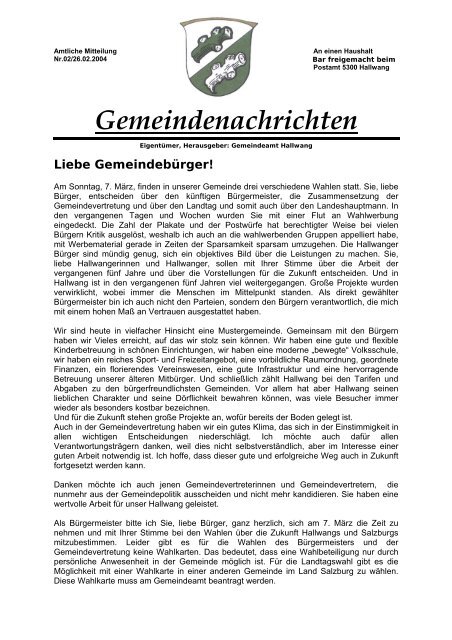 Gemeindebrief Februar 2004 - Hallwang