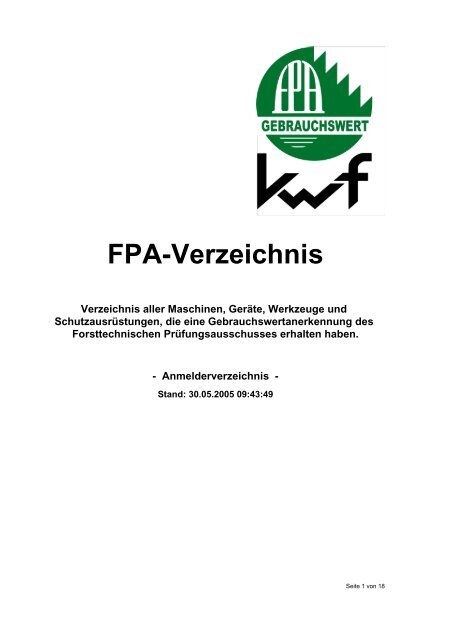 FPA-Verzeichnis - Kwf