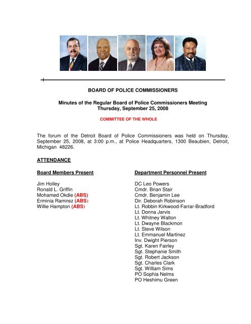 BOARD OF POLICE COMMISSIONERS Minutes of ... - City of Detroit