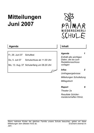Infos Mitteilungen der Schulleitung - Schule Niederscherli