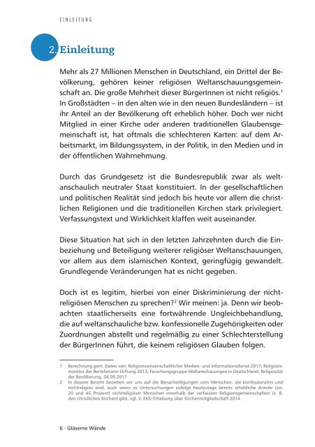 Gläserne Wände – Bericht zur Benachteiligung nichtreligiöser Menschen in Deutschland
