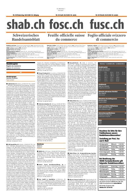 Schweizerisches Handelsamtsblatt Feuille officielle suisse du - zefix