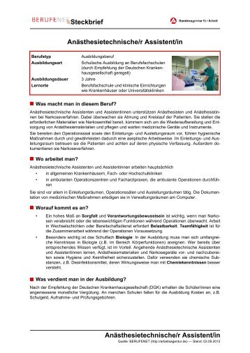 Anästhesietechnische/r Assistent/in Steckbrief ... - Planet Beruf.de