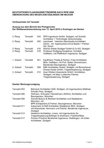 Bericht des Preisgerichts - Esslingen