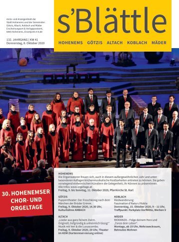 s'Blättle Nr. 41 - Do, 8. Oktober 2020