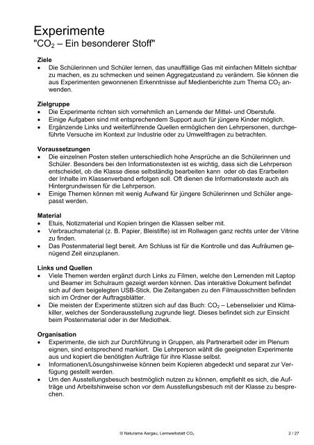 Experimente zu CO 2 - Naturama
