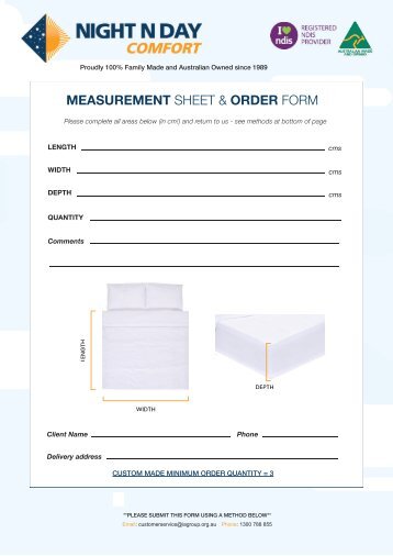 Bed and Mattress Protection - Measurement Sheet