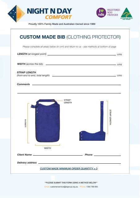 Clothing Protector (Bib) - Measurement Sheet