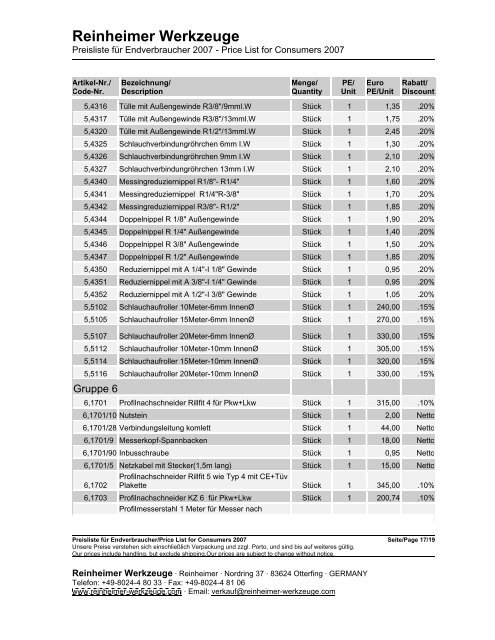 Reinheimer Werkzeuge - Reinheimer Ersatzteile