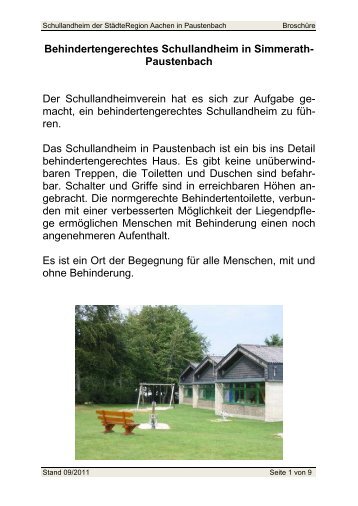 Behindertengerechtes Schullandheim in Simmerath-Paustenbach