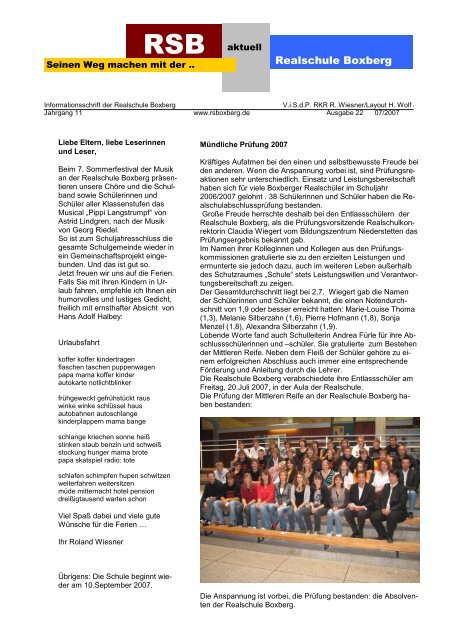 Ausgabe 22 07/2007 - Realschule Boxberg