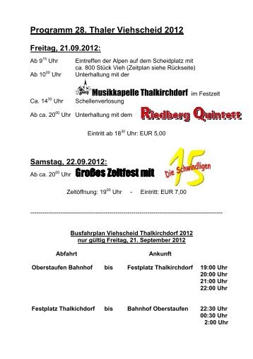 Zeitplan 28. Thaler Viehscheid am 21.09.2012