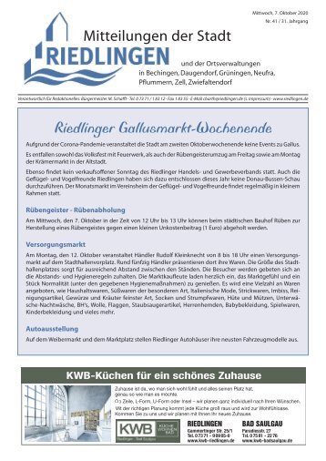 Amtliches Mitteilungsblatt Riedlingen 07.10.2020