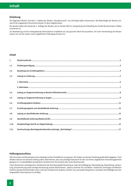 Mustervordrucke Disziplinarrecht