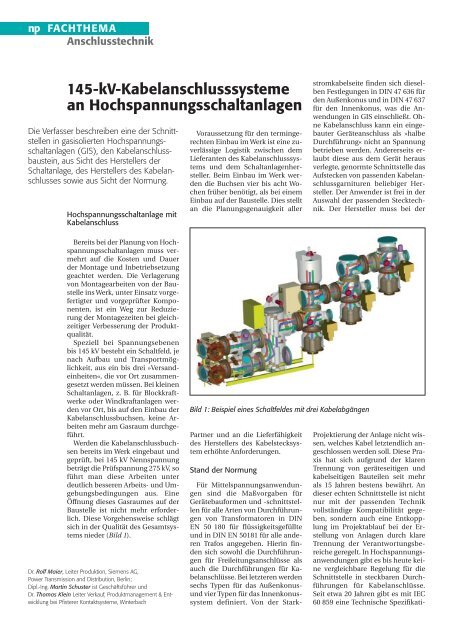 145-kV-Kabel- anschluss- systeme an Hochspannungs - Pfisterer