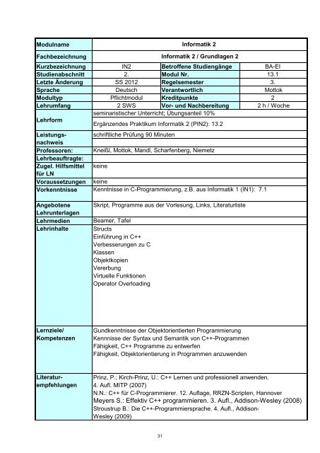 Informatik 2 - Hochschule Regensburg