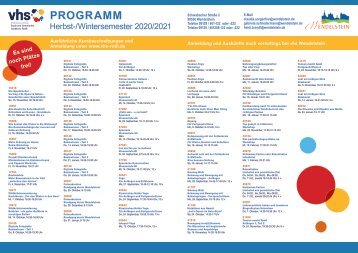 VHS Wendelstein Programm Herbst/Winter 2020/2021