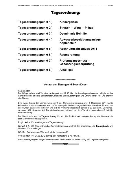 Verhandlungsschrift über die Sitzung des Gemeinderates