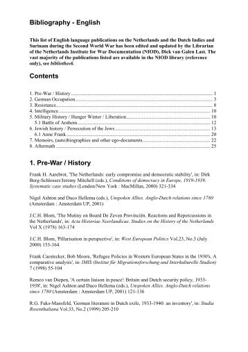 Bibliography - English Contents 1. Pre-War / History - Niod