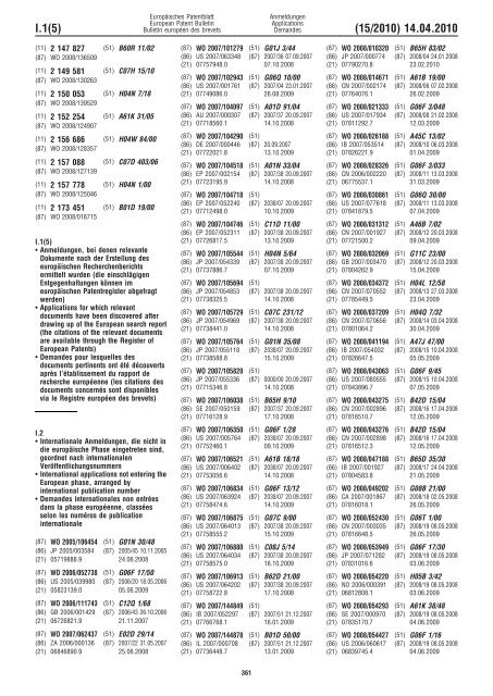 Bulletin 2010/15 - European Patent Office