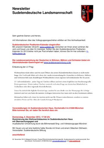 Newsletter Sudetendeutsche Landsmannschaft