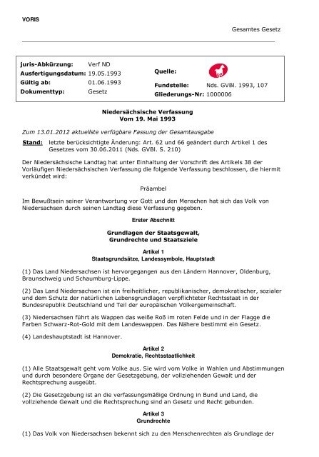 Niedersächsische Verfassung (Verf ND)