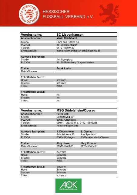 Anschriftenverzeichnis AOK Hessenliga B-Juniorinnen Saison 2012 ...