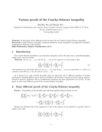 Various proofs of the Cauchy-Schwarz inequality - Research Group ...