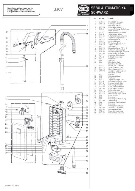 ERSATZTEILLISTE SEBO AUTOMATIC X4 SCHWARZ