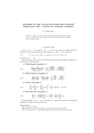 REVERSES OF THE CAUCHY-BUNYAKOVSKY-SCHWARZ ... - ajmaa