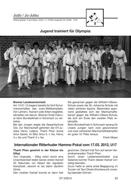 Taekwondokas beim Training - TSV Osterholz-Tenever Bremen