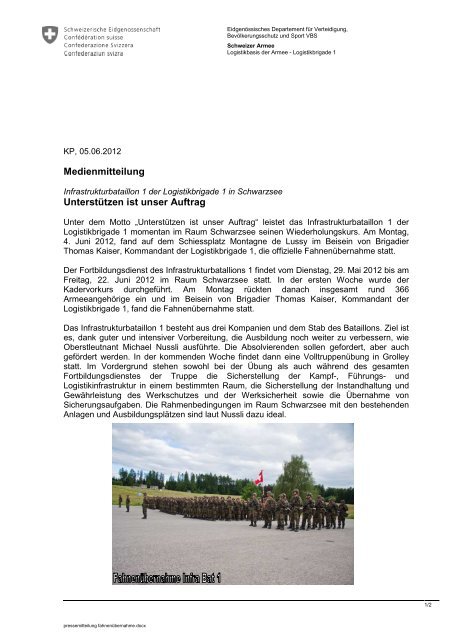 Medienmitteilung Fahneübernähme 04.06.2012 - Logistikbasis der ...