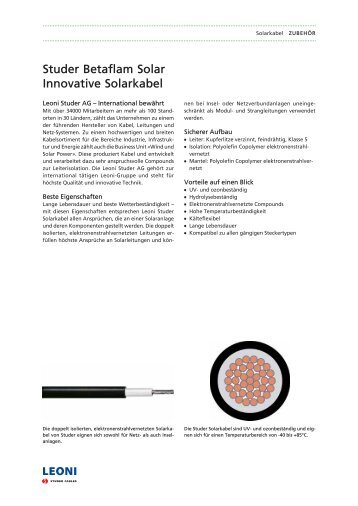 Studer Betaflam Solar Innovative Solarkabel - Tritec