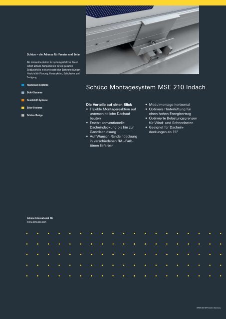 Schüco Montagesystem MSE 210 Indach