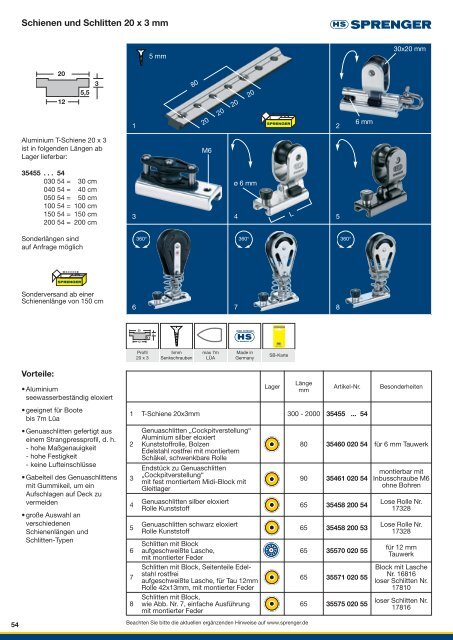 Schienen und Schlitten 20 x 3 mm - Sprenger