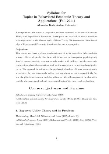 Syllabus - School of Economics and Management University of Aarhus