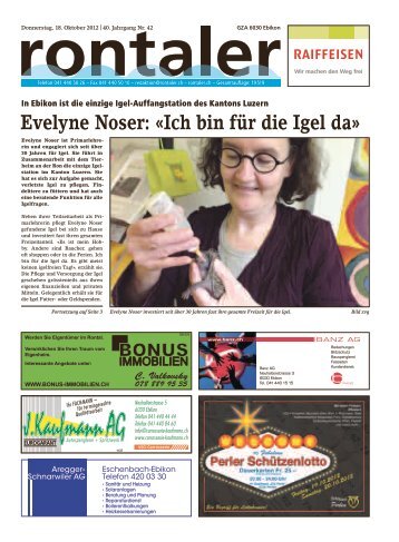 Evelyne Noser: «Ich bin für die Igel da» - Regionalzeitung Rontaler AG
