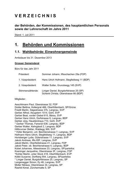 1. Behörden und Kommissionen 1.1. Wahlbehörde - SVP Sektion ...