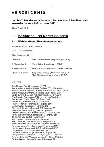 1. Behörden und Kommissionen 1.1. Wahlbehörde - SP Langnau