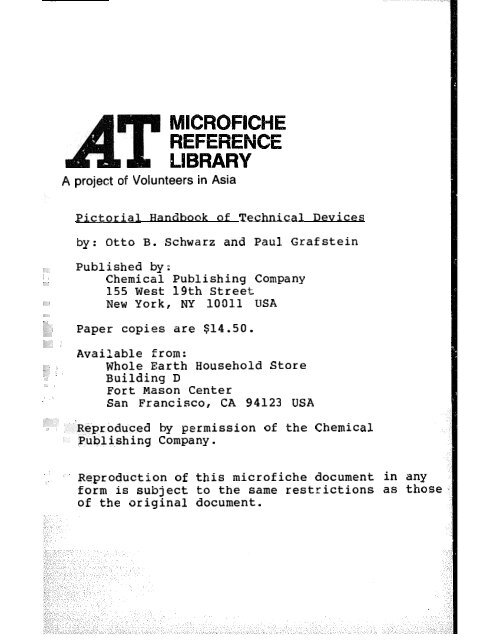 Pictorial Handbook of Technical Devices by: Otto B. Schwarz and ...