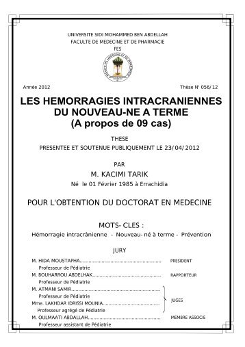 LES HEMORRAGIES INTRACRANIENNES DU NOUVEAU-NE A ...