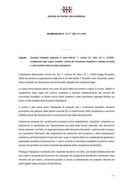 Delibera del 16 aprile 2008, n. 23/17 - Regione Autonoma della ...