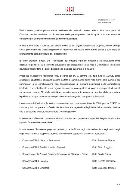 Delibera del 16 aprile 2008, n. 23/17 - Regione Autonoma della ...