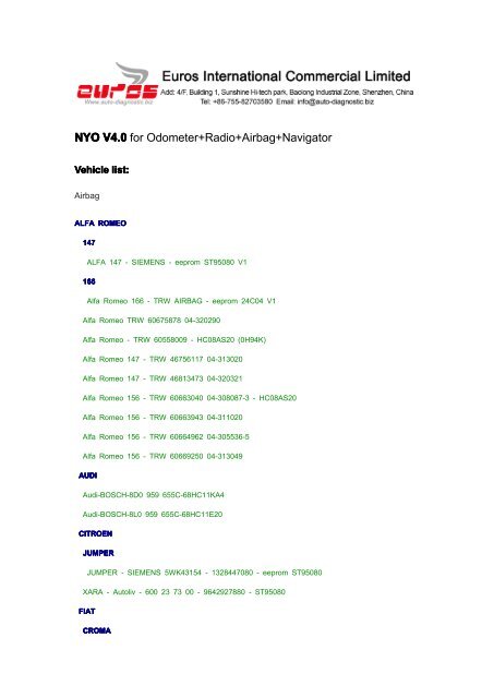 NYO V4.0 for Odometer+Radio+Airbag+Navigator - Auto diagnostic ...
