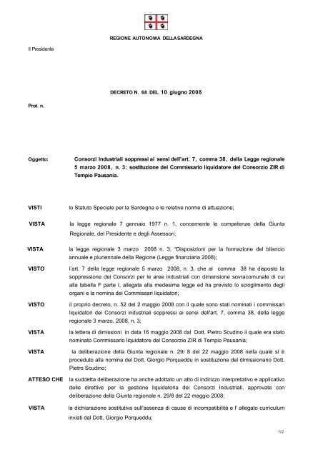 Decreto del Presidente del 10 giugno 2008, n - Regione Autonoma ...