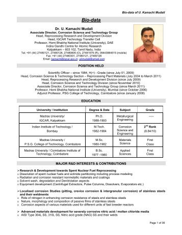 Bio-data - Indira Gandhi Centre for Atomic Research